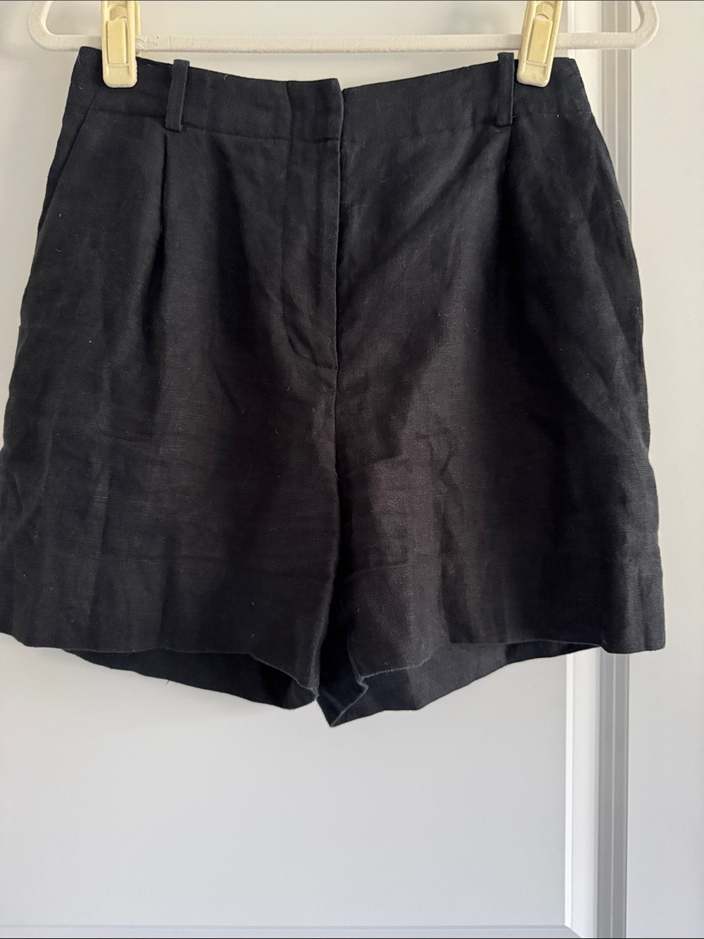 & Other Stories Black Waistband Linen Shorts